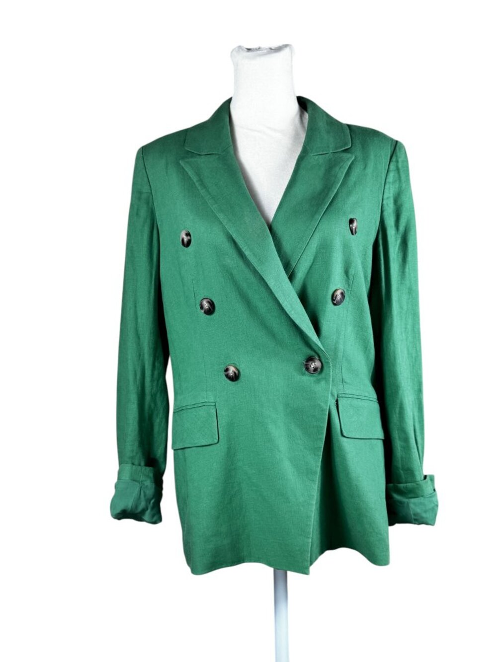 Alex Marie Green Linen Blend Double-Breasted Blazer Size 4